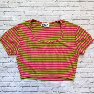 Vintage 90s Betty Blue Striped Crop Top in Pink and Lime